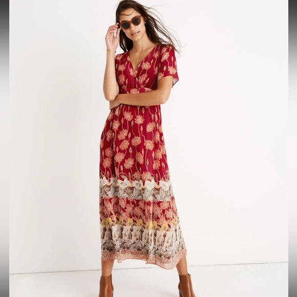 Madewell Red V-Neck Flutter Sleeve Maxi Sundress - Picture 1 of 7
